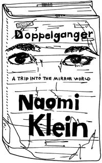 Black and white line drawing of the cover of “Doppelganger: A Trip into the Mirror World”