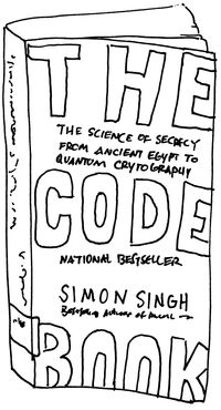 Black and white line drawing of the cover of “The Code Book: The Science of Secrecy from Ancient Egypt to Quantum Cryptography”